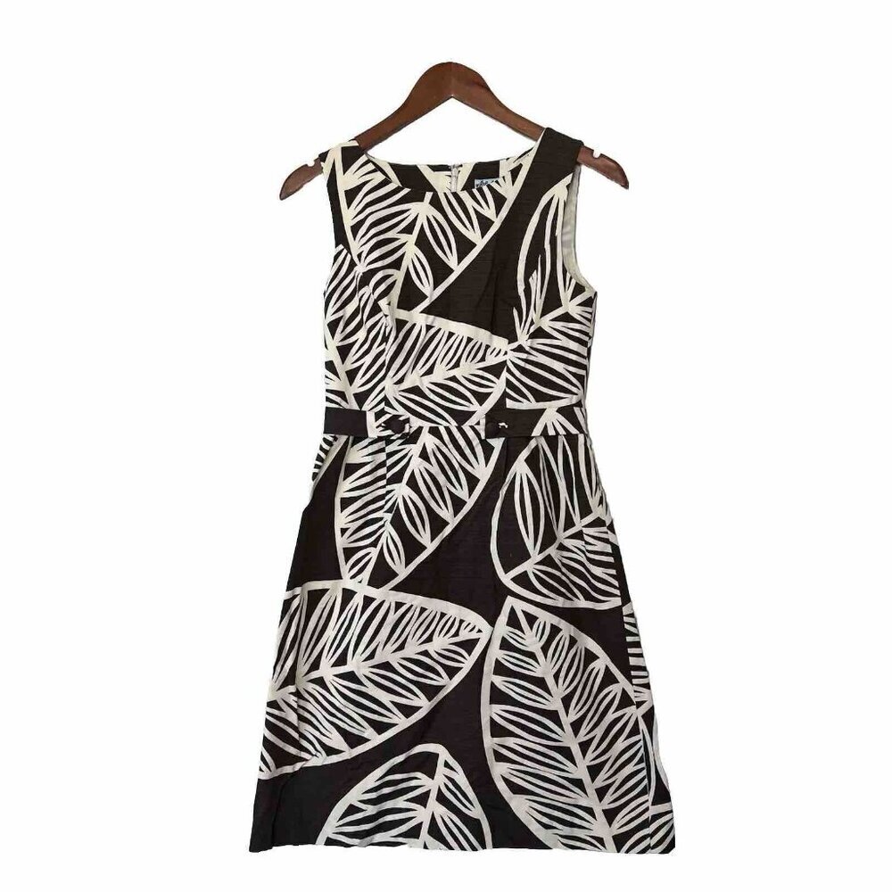 Anthropologie Tabitha Dress Brown Cream Midi Sleeveless Leaves Size 4 Small
